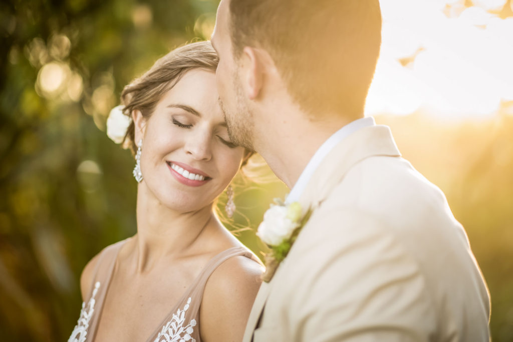 Photo session after the wedding and still in natural sunset color.