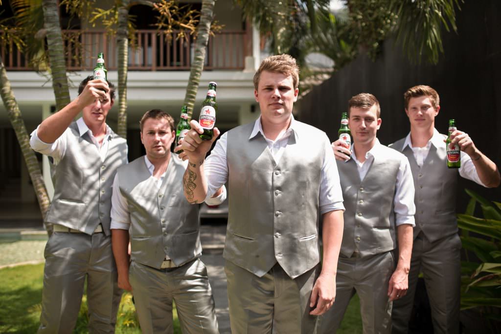 Wedding at The Patra Bali. Boys with beer.