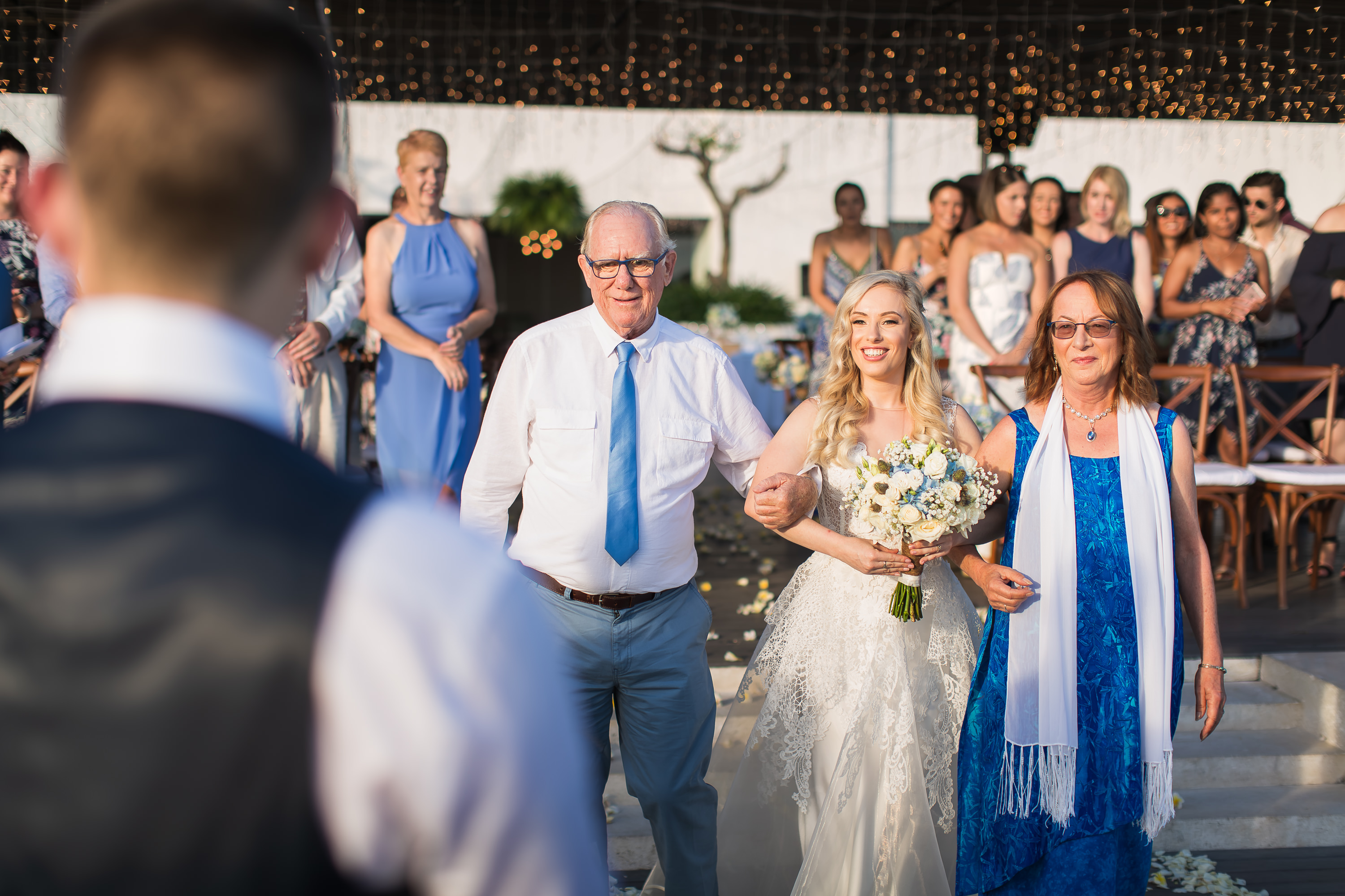 Alila Seminyak Wedding - Bride and father walking to the ceremony