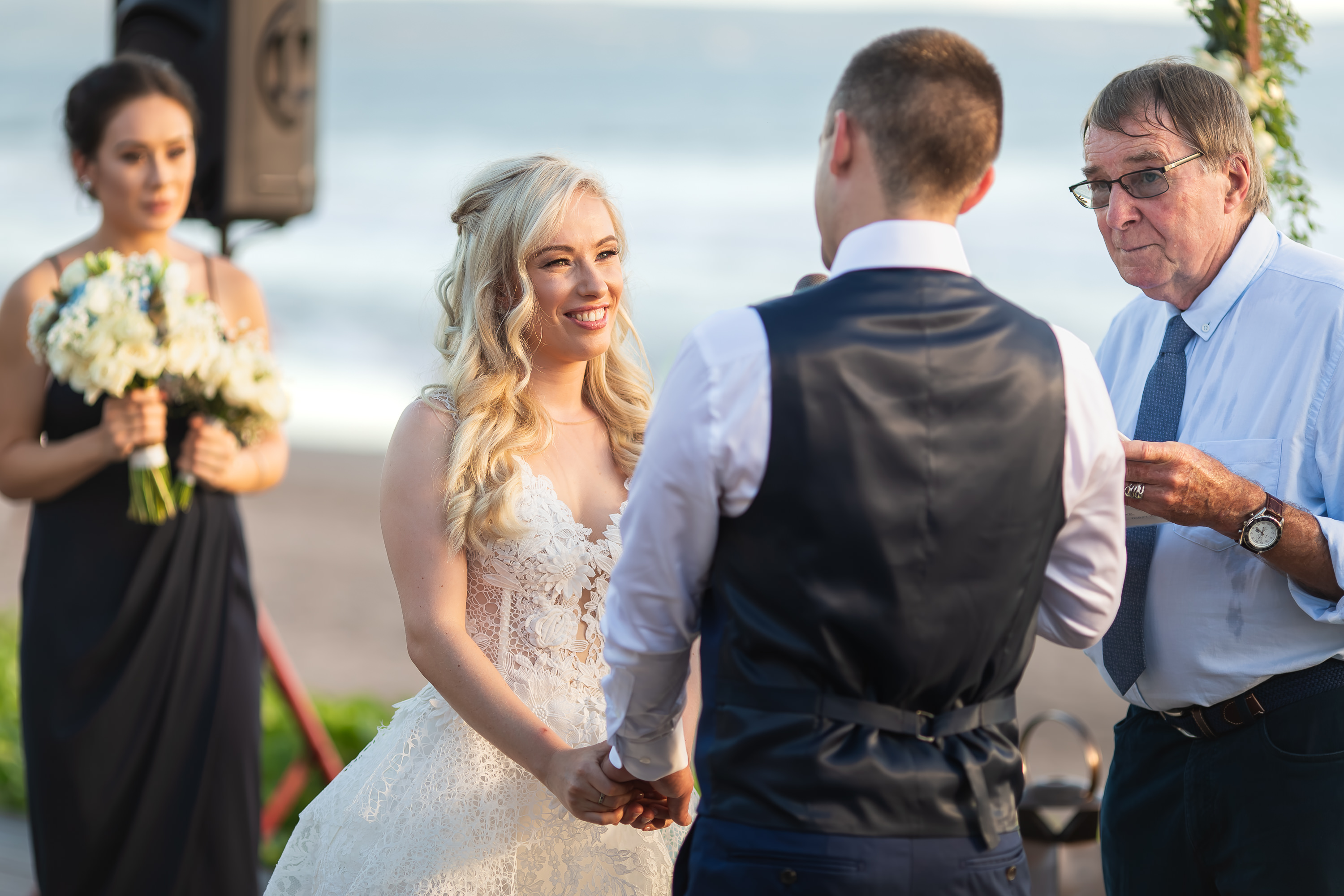 Alila Seminyak Wedding - Wedding vows on the beachfront