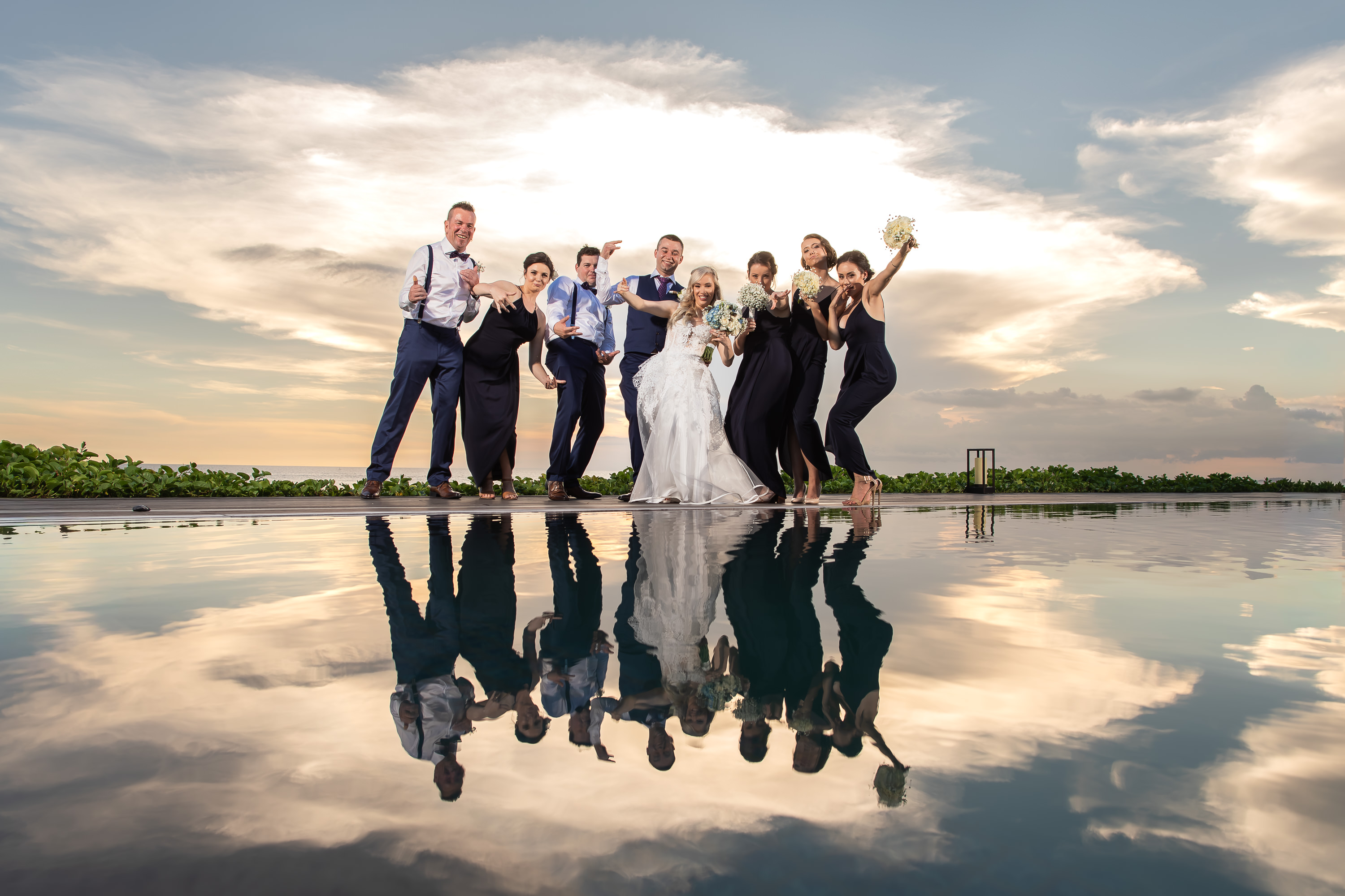 Alila Seminyak Wedding - Fun bridal party photo with reflection