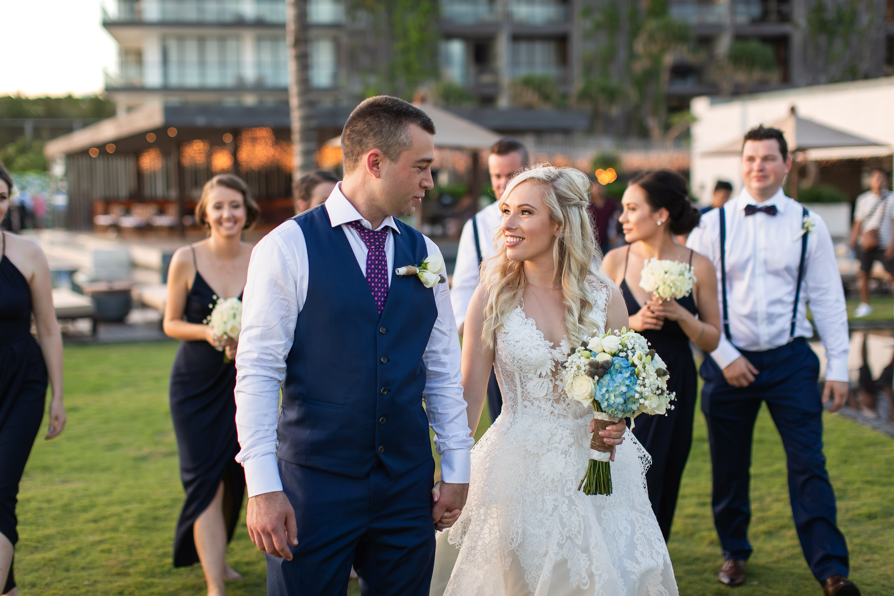 Alila Seminyak Wedding - Bridal party on the lawn