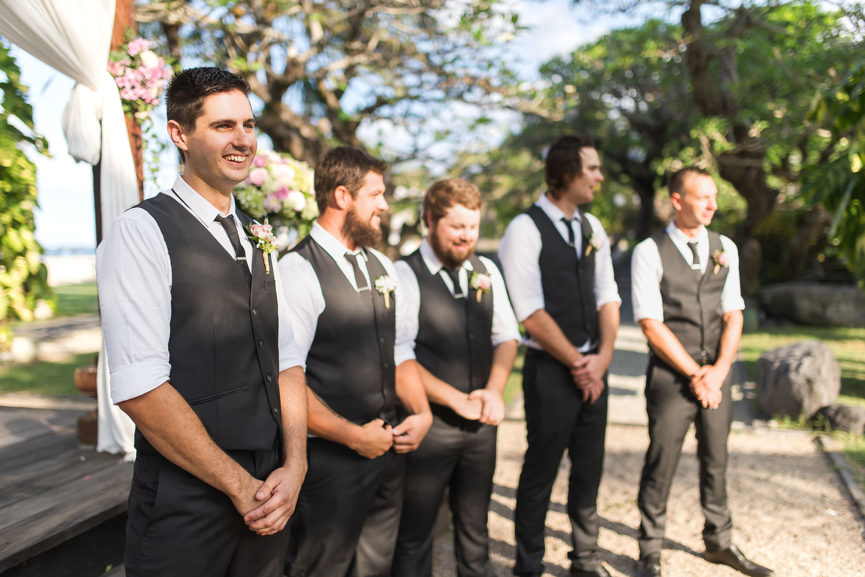 Taman Bhagawan Wedding - Groom and groomsmen at the ceremony