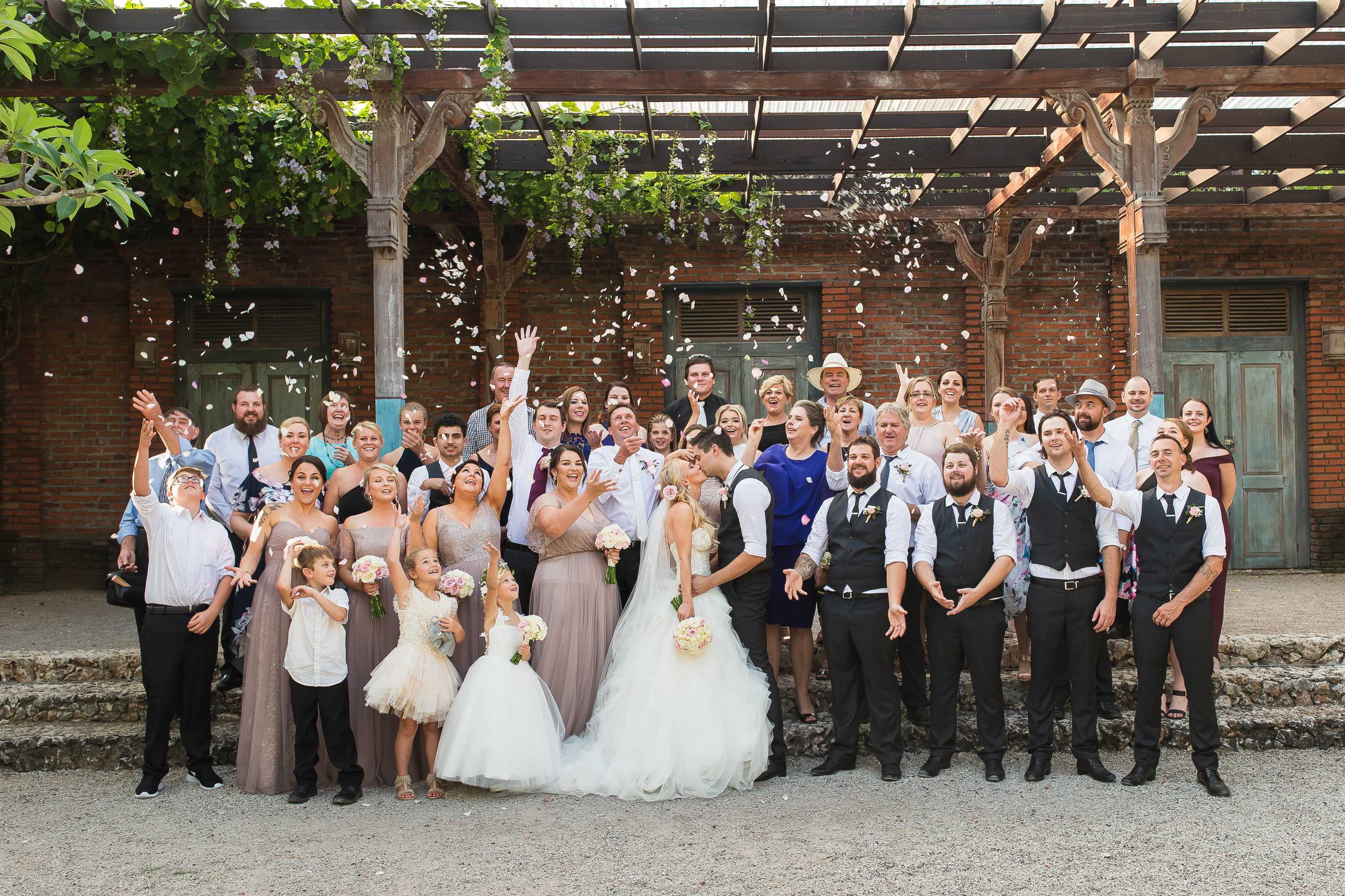 Taman Bhagawan Wedding - Wedding group photo with confetti