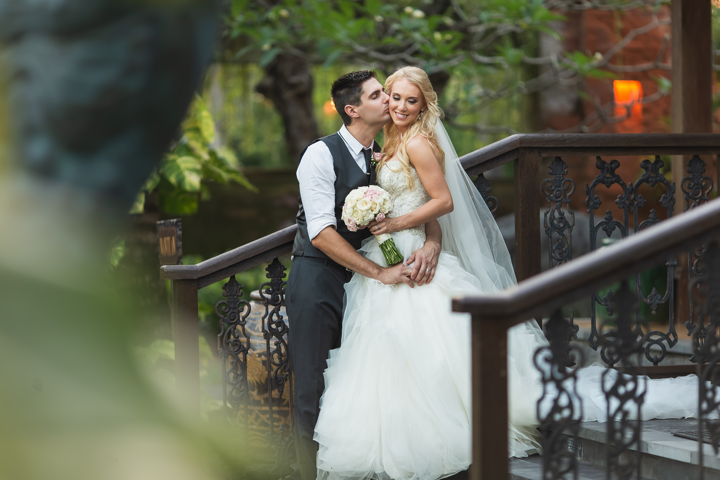 Taman Bhagawan Wedding - Couple portrait on the garden stairs