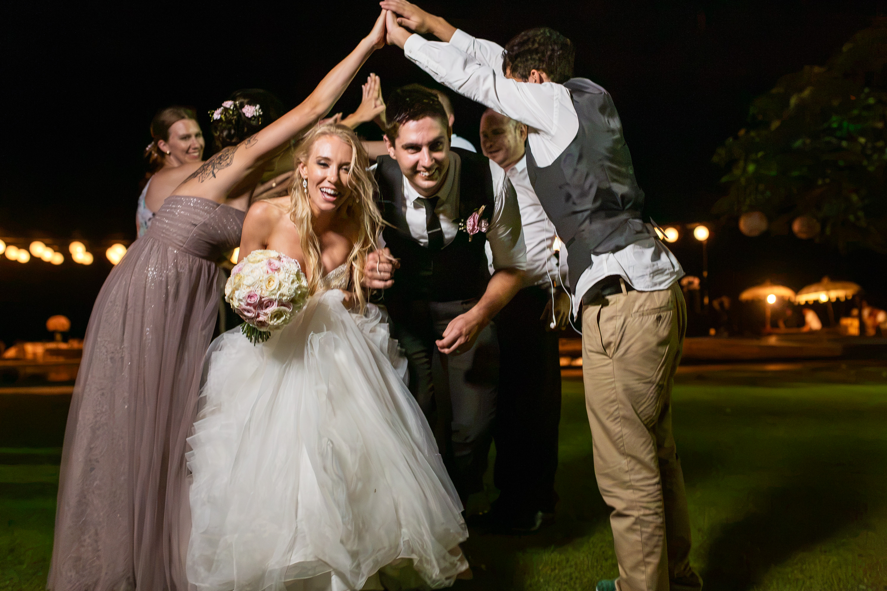 Taman Bhagawan Wedding - Wedding party arch at night