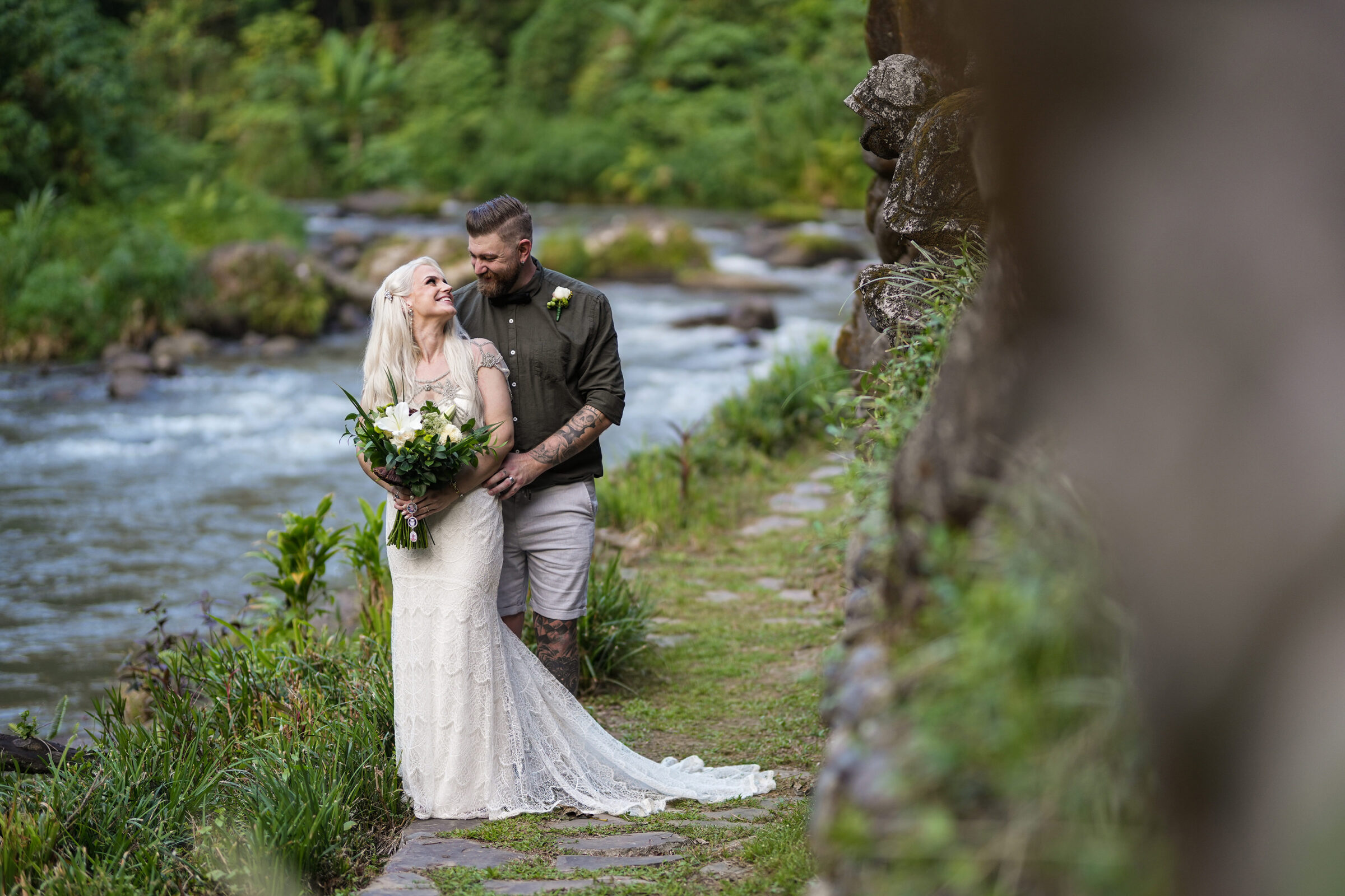 The Royal Pita Maha Ubud - Riverside wedding couple portrait